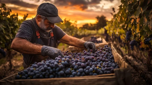 Grape Harvest at Dusk