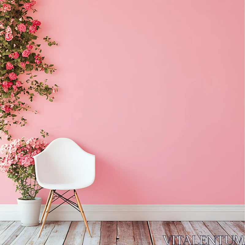 Floral Interior with White Chair AI Image