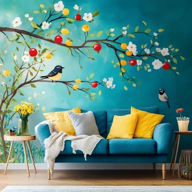 Cozy Living Room with Nature-Inspired Wall Art