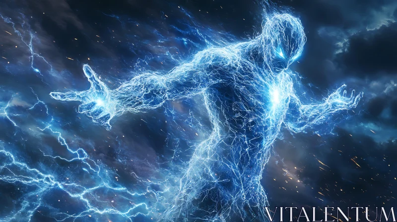 AI ART Lightning Man in the Dark Sky