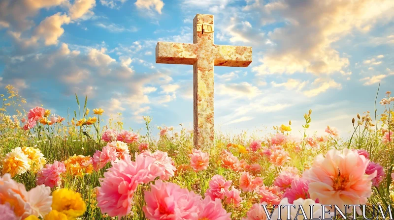 Religious Symbol Among Flowers AI Image