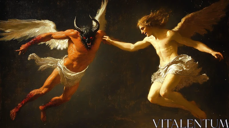 AI ART Classical Painting of Angel vs Demon