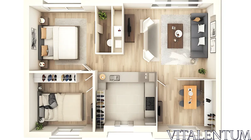 AI ART Stylish Two Bedroom Apartment Layout