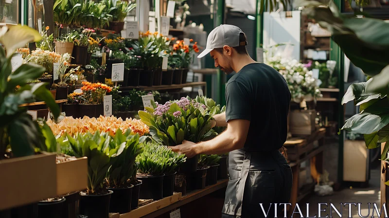 AI ART Man Arranging Flowers in a Shop