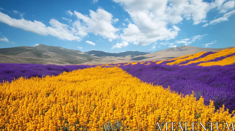 Colorful Flower Field with Mountains AI Image