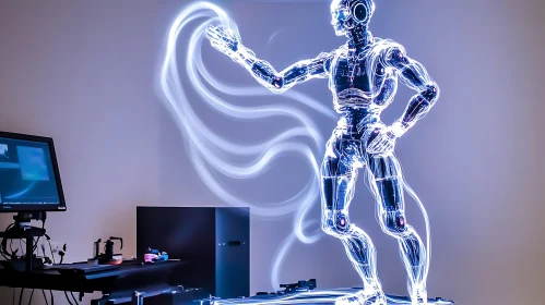 Futuristic Robot with Neon Lights