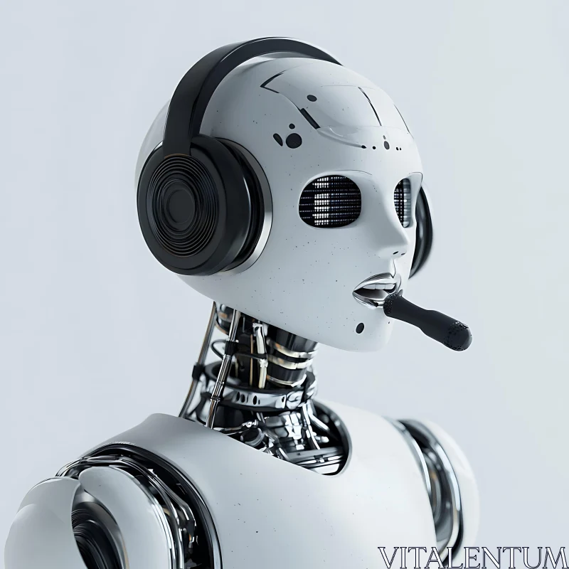 AI ART Monochrome Robot Headset Portrait