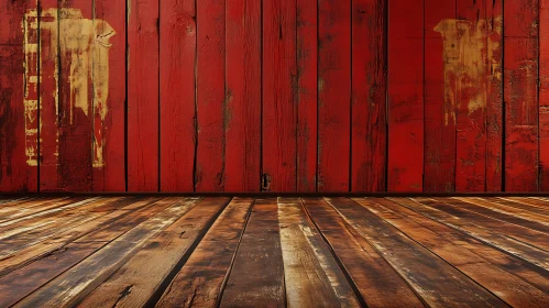 Distressed Wood Surface with Red Paint