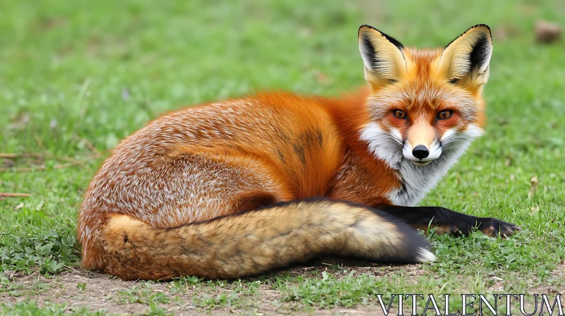 Resting Fox on Green Meadow AI Image