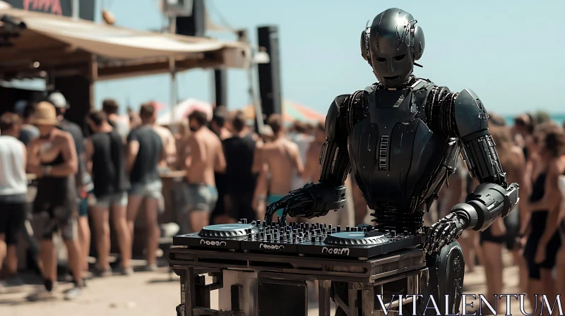 Cybernetic DJ on the Beach AI Image