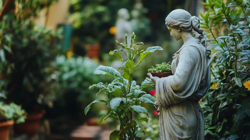 Garden Statue with Greenery
