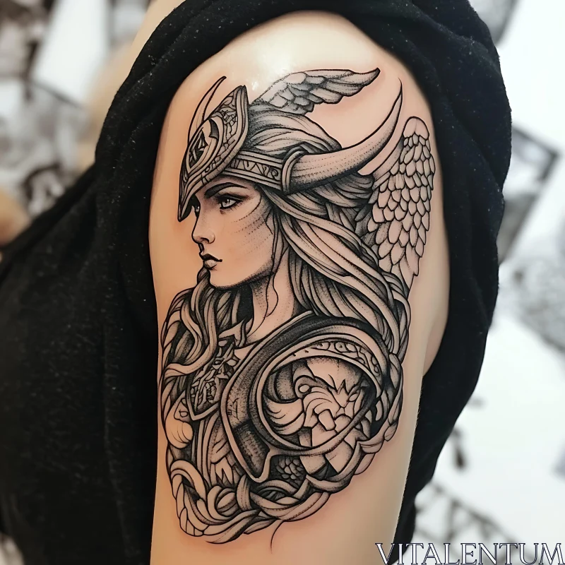 AI ART Ornate Valkyrie Tattoo Design