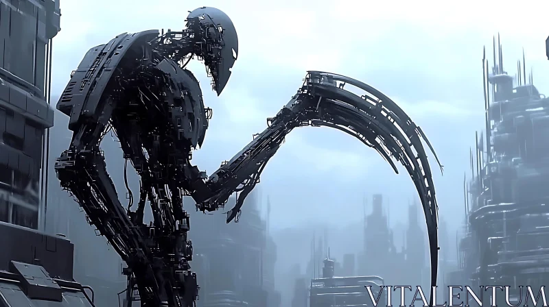 Cybernetic Giant in Urban Future AI Image