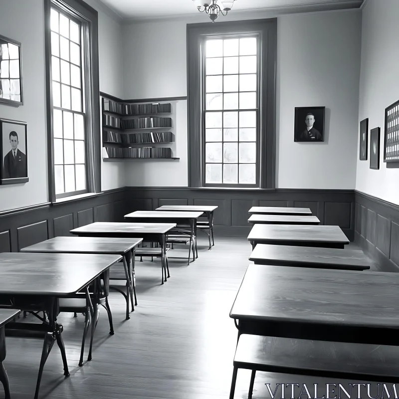 AI ART Monochrome Classroom with Portraits