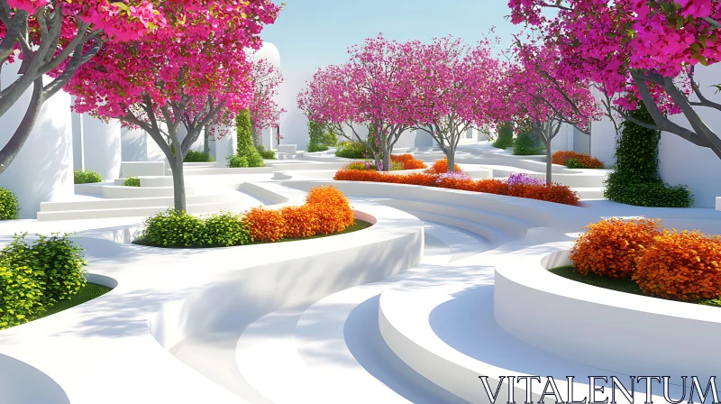 Blossoming Garden Landscape AI Image