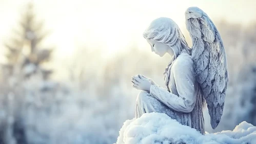 Winter Angel Statue in Snow