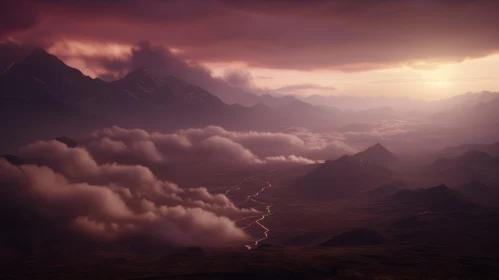 Captivating Cloudy Mountainscape: Atmospheric Aerial View
