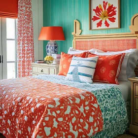 Warm Bedroom Interior Design with Colorful Patterns