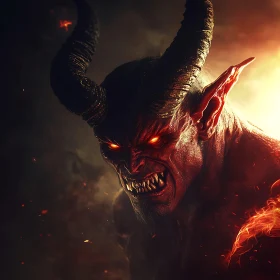 Infernal Creature with Horns and Red Eyes