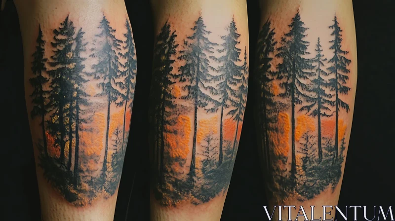 Forest Sunset Tattoo on Arm AI Image