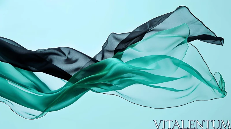 Ethereal Dance of Black and Green Fabric in the Wind AI Image