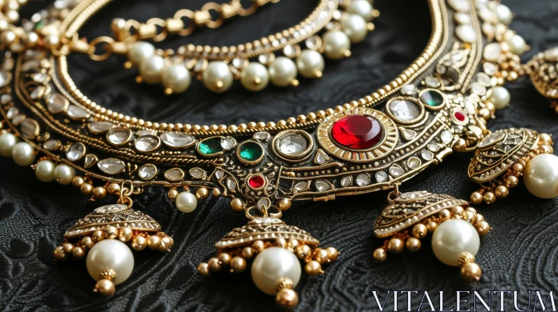 Exquisite Indian Gold Jewelry with Pearls and Gemstones AI Image