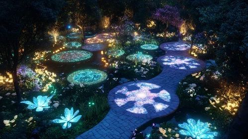 Luminous Garden Pathway at Night