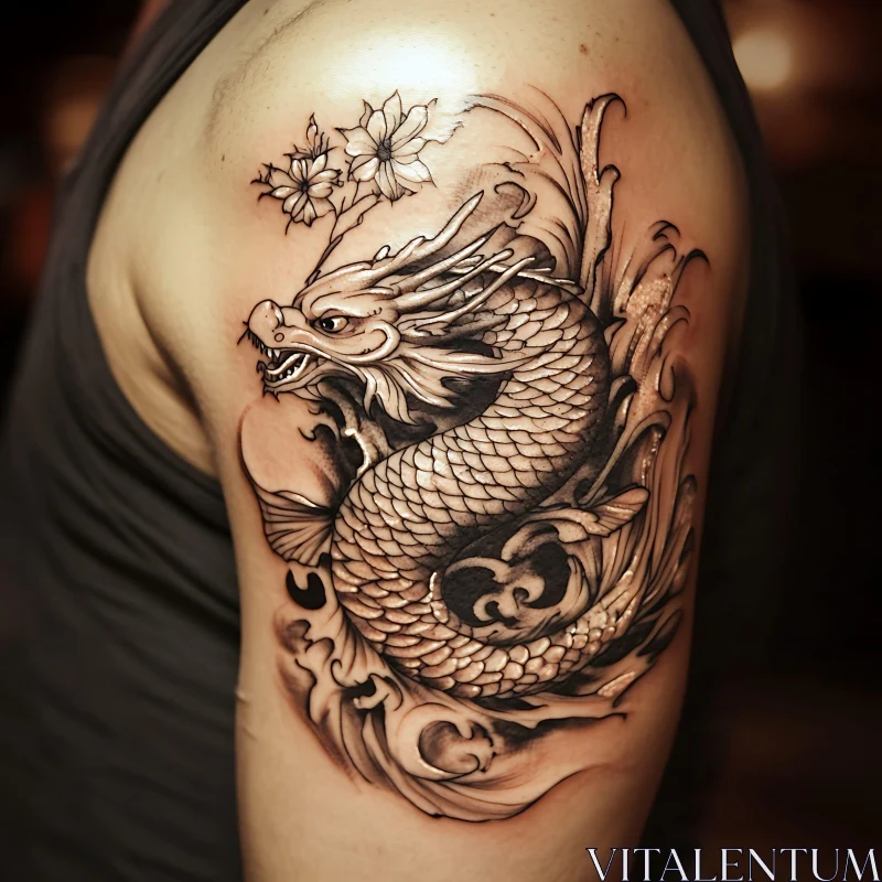 Black and Grey Dragon Shoulder Tattoo AI Image