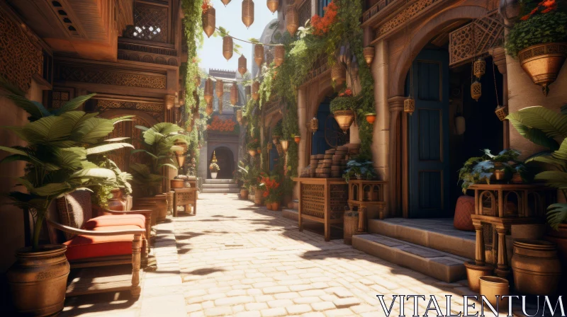 Ornate Mediterranean Game Alley in Oriental Style AI Image