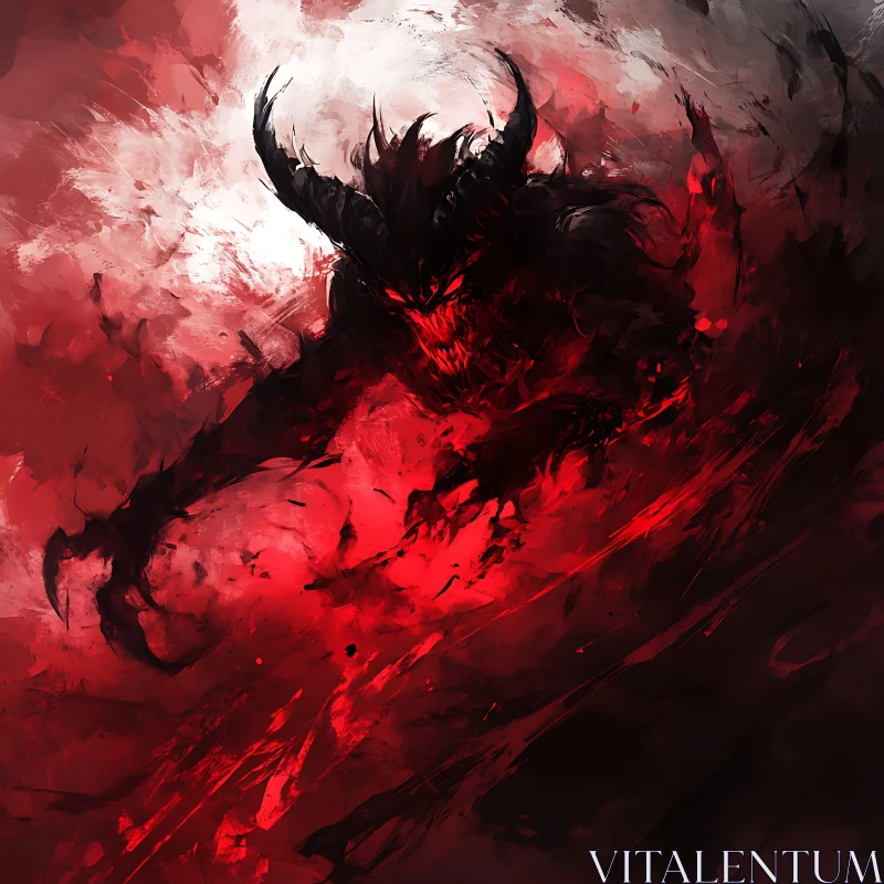 AI ART Shadowed Demon in Red Abstract