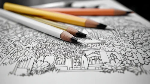 Pencils on House Drawing