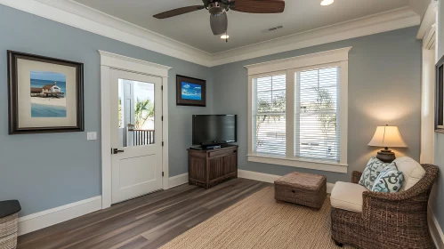 Cozy Living Room with Blue Walls