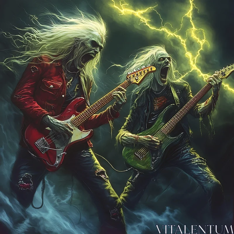 Undead Musicians Rocking Out During Storm AI Image