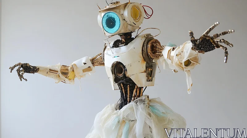 AI ART Robot with Blue Eye and Fabric Details