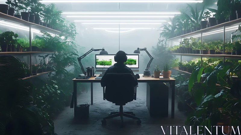 Green Office Space with Person Working AI Image