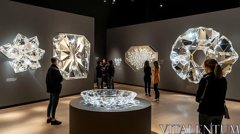 Glimmering Artworks: Crystal Exhibition in Contemporary Gallery AI Image