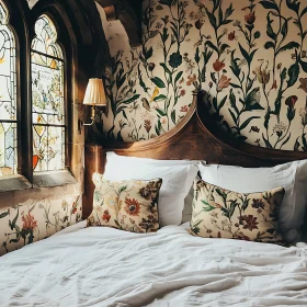 Cozy Bedroom with Floral Accents and Sunlight