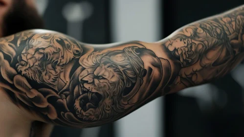 Intricate Lion Arm Sleeve Tattoo