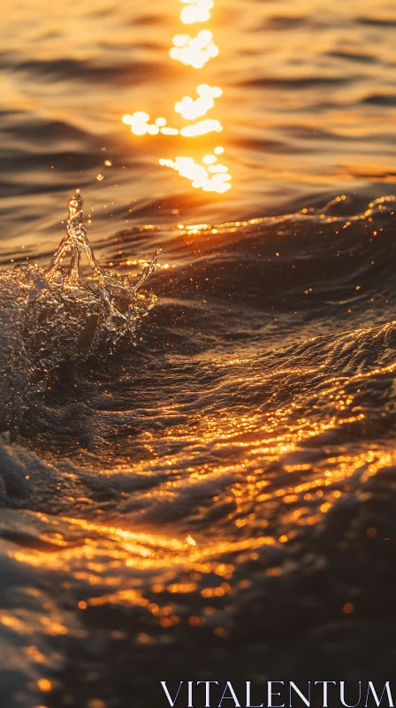 AI ART Sunset Waves with Golden Reflections and Water Splash