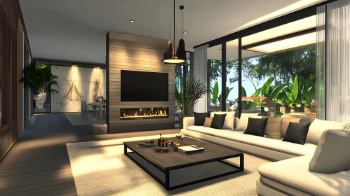 Modern Living Space with Garden View