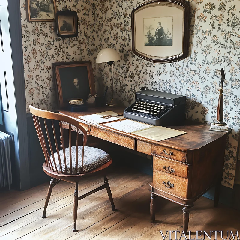 AI ART Old-fashioned Room Interior with Antique Desk