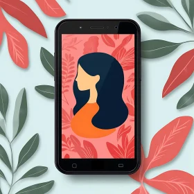 Stylized Female Portrait with Leaf Decor