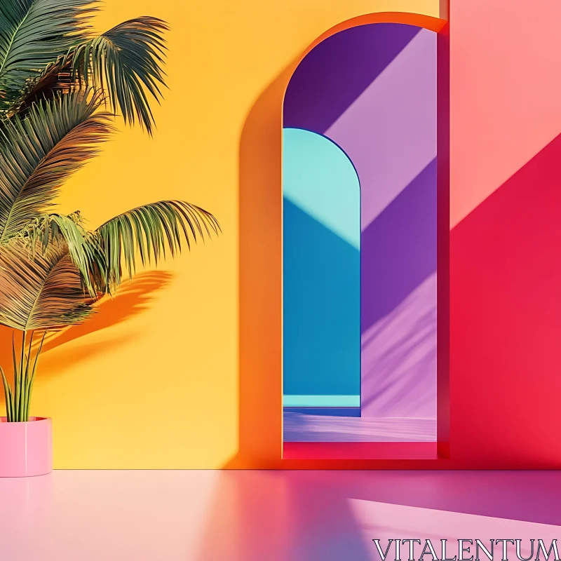 Minimalist Colorful Arches and Palm AI Image