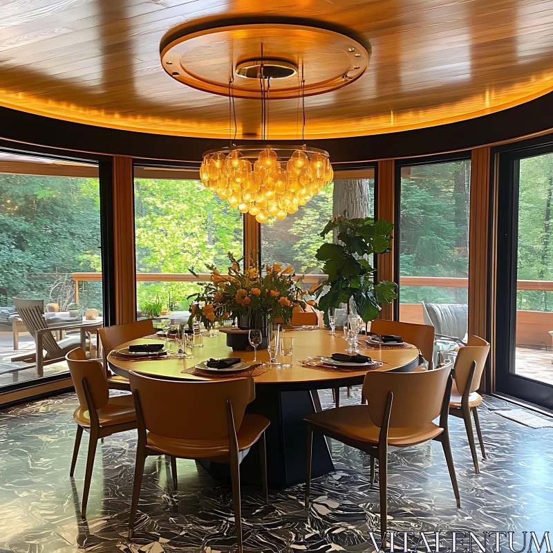 Modern Dining Interior with Round Table AI Image