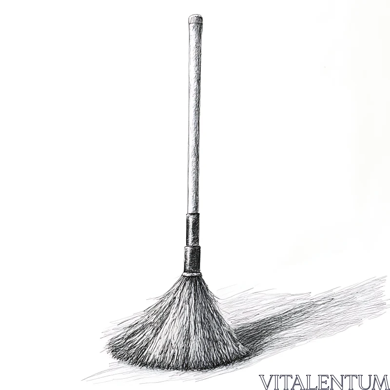 Detailed Broom Sketch in Black and White AI Image