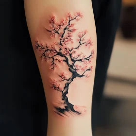 Intricate Black and Pink Cherry Blossom Tattoo