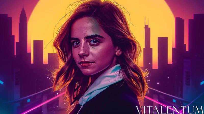 AI ART Emma Watson in Neon Urban Setting