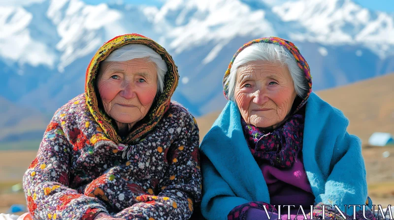 Aged Wisdom: Women in Mountain Landscape AI Image