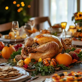 Festive Thanksgiving Table with Roasted Turkey