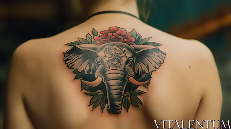 Intricate Elephant and Flowers Tattoo AI Image